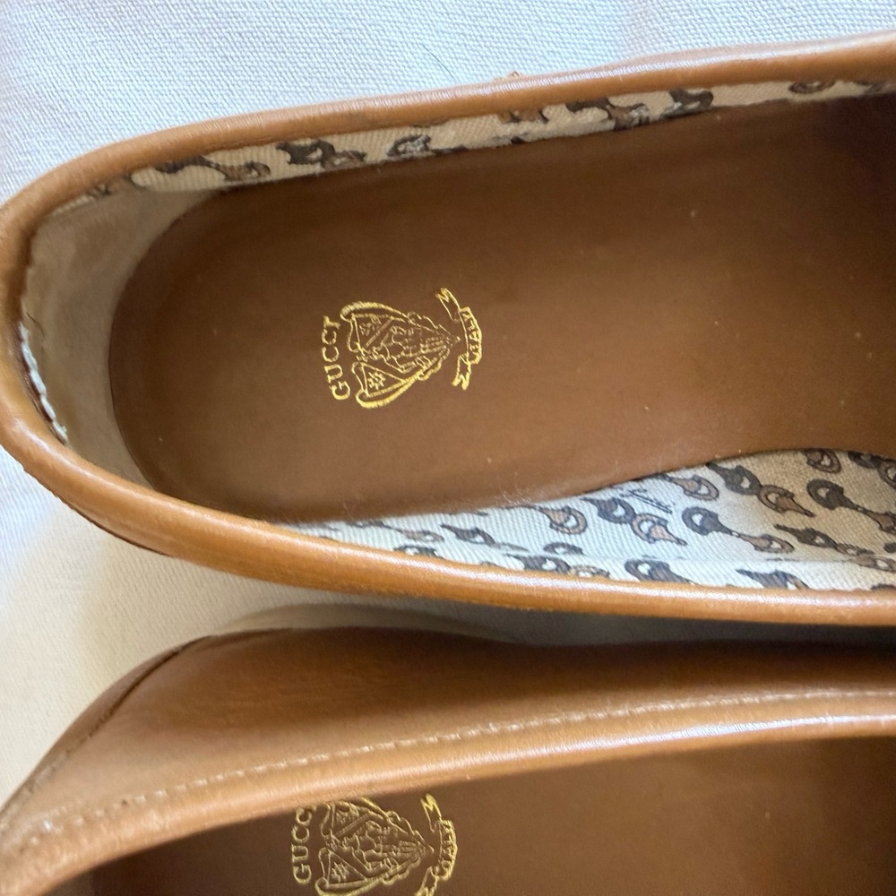 Women’s Tan Leather Loafers with Gold Horsebit - Picture 2 of 10